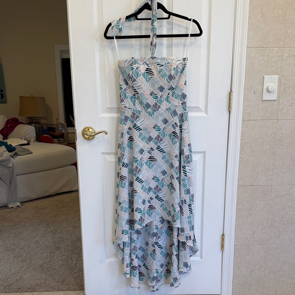 White House Black Market High Low Dress in Blue and White